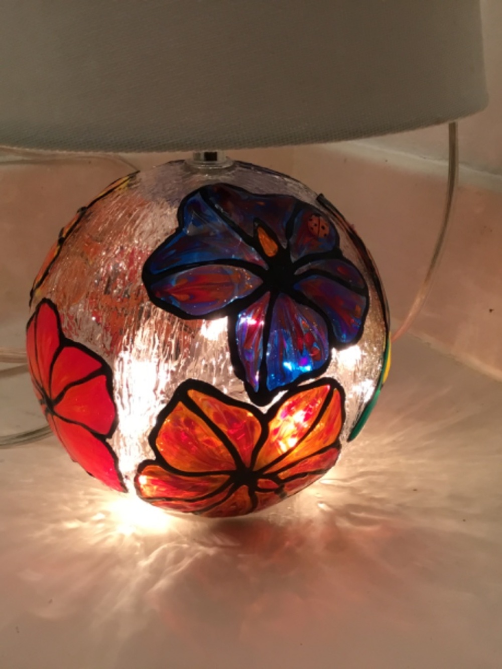 Hand Painted Hummingbird and Hibiscus Flower 13 inch lamp - Picture 7 of 9